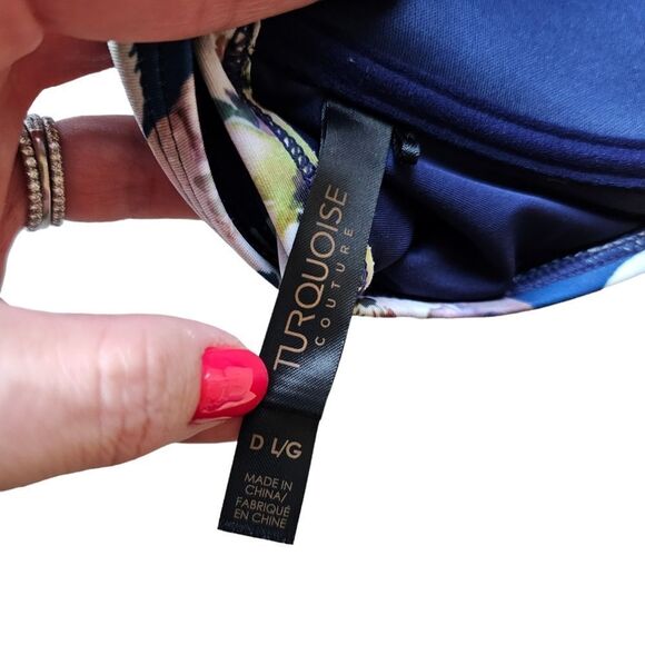 * * Turquoise Couture Blue Floral Bathing Suit Set XL & D Cup - Picture 8 of 9